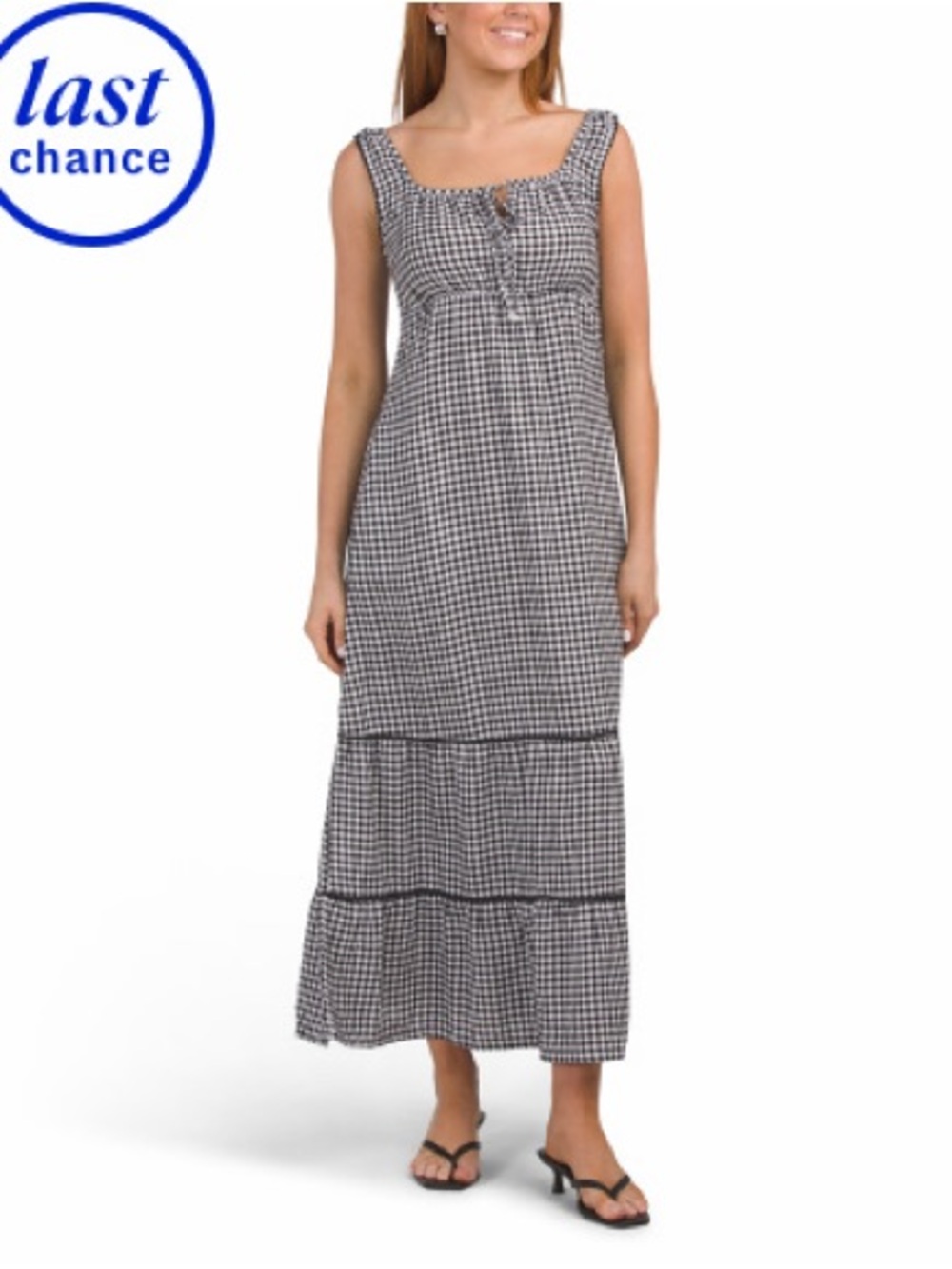 NWT Cynthia Rowley Linen Gingham Maxi Tiered Dress 12